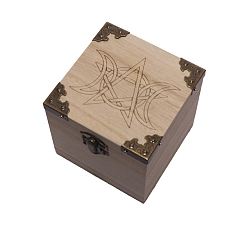 Moon Square Wooden Storage Boxes, for Witchcraft Articles Storage, BurlyWood, Moon, 10x10x10cm