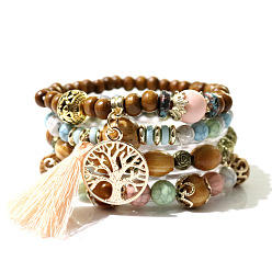 Shallow mixing Bohemian Style Multilayer Wood Bead Bracelet Elastic Cord Jewelry Hand Ornament.
