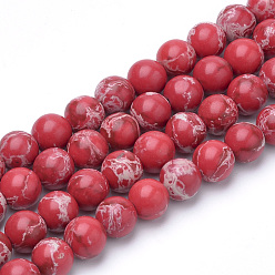 Crimson Synthetic Imperial Jasper Beads Strands, Dyed, Round, Crimson, 8~8.5mm, Hole: 1mm, about 47pcs/strand, 15.5 inch.