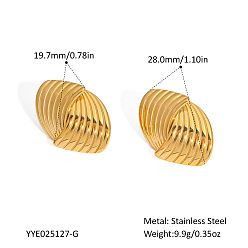Настоящее золото 18K Серьги-гвоздики из нержавеющей стали с перекрестными полосками, реальный 18 k позолоченный, 28x19.7 мм