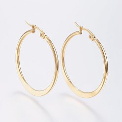 Golden 304 Stainless Steel Big Hoop Earrings, Hypoallergenic Earrings, Flat Ring Shape, Golden, 12 Gauge, 39~41mm, Pin: 0.7x1mm