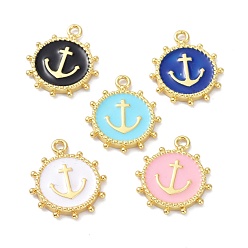 Mixed Color Eco-Friendly Stainless Steel Enamel Pendants, Real 18K Gold Plated, Long-Lasting Plated, Flat Round with Anchor, Mixed Color, 20x16.5x2.2mm, Hole: 1.9mm