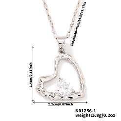 Платина Латунные прозрачные кубические цирконии шикарные высококачественные ожерелья в форме сердца для женщин, платина, 15.75 дюйм (40 см)