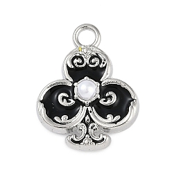 Черный Стойки обшивки сплава эмали подвески, с abs имитационными жемчужными бусинами , без кадмия, без никеля и без свинца, клубы очарование, платина, чёрные, 21.5x17x9.5 мм, отверстие : 2.6 мм