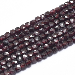 Garnet Natural Garnet Beads Strands, Faceted, Cube, 3~4x3~4x3~4mm, Hole: 0.6mm, about 98~108 pcs/Strand, 15.55 inch(39.5cm)
