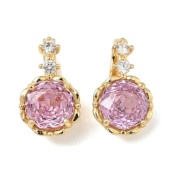 Бледно-Розовый Латунные микро проложить кубического циркония раз за застежками, плоско-круглые, реальный 18 k позолоченный, розовый жемчуг, 17x10x8 мм, отверстие : 5x4 мм