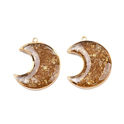 (932FM) Темно-синий аква-матовый с подкладкой 304 подвески из нержавеющей стали, луна из эпоксидной смолы и стекла, вакуумное покрытие pvd, реальный 18 k позолоченный, темно-золотистые, 22x18x5~5.5 мм, отверстие : 1.6 мм