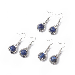 Содалитовое Серьги-капли из натурального содалита с кристаллами и стразами, платиновые латунные украшения для женщин, 42 мм, штифты : 0.6 мм