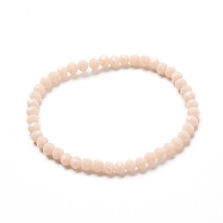 Antique White Faceted Glass Rondelle Beads Stretch Bracelet for Kid, Opaque Solid Color Glass Bracelet, Antique White, 4x3.5mm, Inner Diameter: 1-7/8 inch(4.8cm)