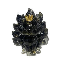 Obsidian 9-Tailed Fox Obsidian Display Decorations, Gems Crystal Ornament, Resin Home Decorations, 60x45x60mm