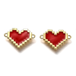 Red Brass Links Connectors, Long-Lasting Plated, with Enamel, Real 18K Gold Plated, Heart, Red, 10x16x1.5mm, Hole: 2.3mm