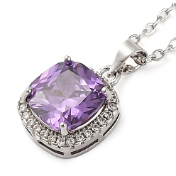 Средняя Орхидея Квадратные латунные подвески с кубическим цирконием для женщин, 304 из нержавеющей стали кабель цепи ожерелья, цвет нержавеющей стали, средне орхидеи, 17.72 дюйм (45 см)