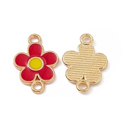 Red Alloy Connector Charms, with Enamel, Flower Links, Light Gold, Red, 18.5x12.5x1.5mm, Hole: 1.8mm
