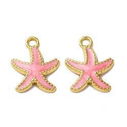 Pink 304 нержавеющей стальной эмали подвески, прелести морская звезда, вакуумное покрытие pvd, реальный 18 k позолоченный, розовые, 18x14.5x2 мм, отверстие : 1.8 мм