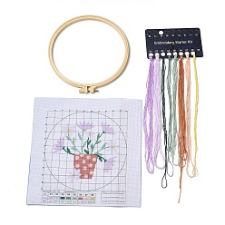Vase Vase DIY Cross Stitch Beginner Kits, Stamped Cross Stitch Kit, Including Printed Fabric, Embroidery Thread & Needles, Embroidery Hoop, Instructions, 0.3~0.4mm, 8 colors