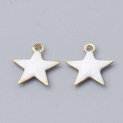 White Brass Charms, Enamelled Sequins, Raw(Unplated), Star, White, 10.5x10x1.5mm, Hole: 1mm