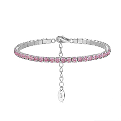 Pink Rhodium Plated Real Platinum Plated 925 Sterling Silver Link Chain Bracelet, Cubic Zirconia Tennis Bracelets, with S925 Stamp, Pink, 6-5/8 inch(16.8cm)