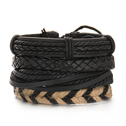 BR22Y0042 Stylish Leather and Beaded Bracelet Set for Men - Fashionable Woven Combination Design