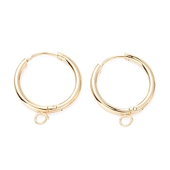 Real 24K Gold Plated 201 Stainless Steel Huggie Hoop Earring Findings, with Horizontal Loop and 316 Surgical Stainless Steel Pin, Real 24k Gold Plated, 22x18x3mm, Hole: 2.5mm, Pin: 1mm