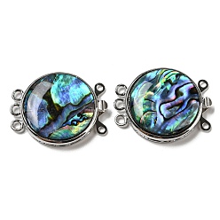 Colorful Paua Shell Box Clasp, with Alloy Loops, Flat Round, Colorful, 29.5x23.5x6~6.5mm, Hole: 2mm