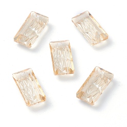 Golden Shadow Embossed Glass Rhinestone Pendants, Rectangle, Faceted, Golden Shadow, 14x7x4.2mm, Hole: 1.5mm