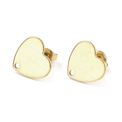 Real 18K Gold Plated Ion Plating(IP) 304 Stainless Steel Stud Earring Findings, with Ear Nuts, Heart, Real 18K Gold Plated, 12x13mm, Hole: 1.5mm, Pin: 0.7mm