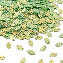 Lime Green Plastic Sequins Beads, Golden Sheen, Sewing Craft Decorations, Leaf, Lime Green, 4.5x8.5x0.4~0.6mm, Hole: 0.9mm