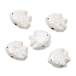 Белый Фарфоровые бусины ручной работы, рыба в горошек, пастельный фарфор, белые, 16.5x19.5~20.5x8.5~9.5 мм, отверстие : 1.8~2 мм