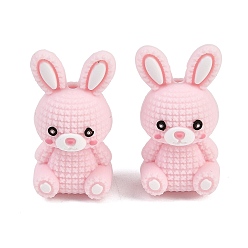 Pink Силиконовые бусины, фокусные бусы, 3d вязаный свитер кролик, розовые, 35x18x18 мм, отверстие : 2.7 мм