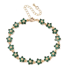 Зеленый Браслеты-цветы с кубическим цирконием, украшения из латуни для женщин, реальный 18 k позолоченный, зелёные, 6-3/4 дюйм (17.2 см)