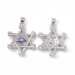 Royal Blue Natural Shell Pendants, Pentagram Charms with Eye, Dyed, with Rack Plating Platinum Tone Brass Findings, Long-Lasting Plated, Royal Blue, 35x28x5mm, Hole: 6X4.5mm