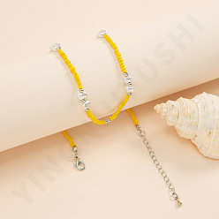 H Yellow Pearl Bohemian Colorful Rice Bead Handmade Necklace - Fashionable Seashell Soft Pottery Love Collar Chain.