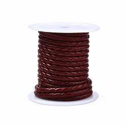 FireBrick Braided Cowhide Leather Cord, Leather Rope String for Bracelets, FireBrick, 4mm, about 5.46 yards(5m)/roll