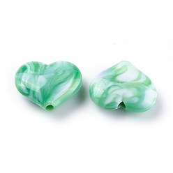 Lime Green Acrylic Imitation Gemstone Beads, Heart, Lime Green, 20x23x8~8.5mm, Hole: 2.5~2.8mm, about 230pcs/500g