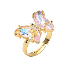 Розовый Регулируемые латунные пальцевые кольца, с четким кубического циркония, бабочка, золотые, туманная роза, Размер 7, внутренний диаметр: 17 мм