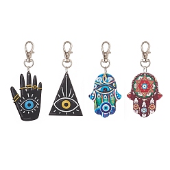 Mixed Color Triangle & Hamsa Hand/Hand of Miriam with Evil Eye Acrylic Pendant Decoration, with Alloy Clasp, Mixed Color, 85~92mm
