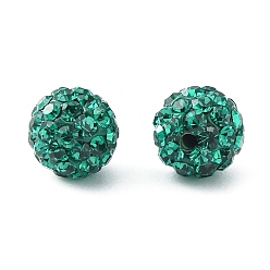 205_Emerald Half Drilled Czech Crystal Rhinestone Pave Disco Ball Beads, Small Round Polymer Clay Czech Rhinestone Beads, 205_Emerald, PP9(1.5~1.6mm), 8mm, Hole: 1.2mm