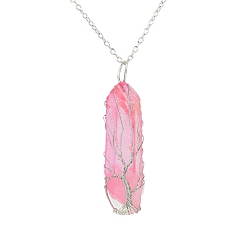 Pearl Pink Dyed Natural Quartz Crystal Pendant Necklace, Irregular Bullet, Pearl Pink, 20.47 inch(52cm)
