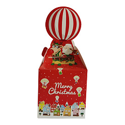 Hot Air Balloon Christmas Theme Candies Paper Box, for Festival Decorate, Rectangle, Hot Air Balloon Pattern, 8.8x8.8x9.5cm