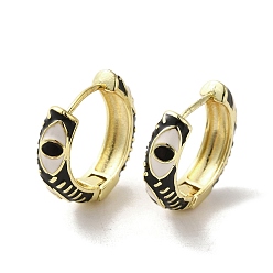 Black Horse Eye Real 18K Gold Plated Brass Hoop Earrings, with Enamel, Black, 22~22.5x6mm