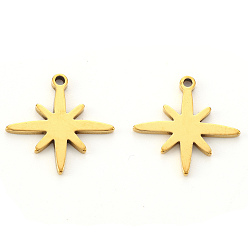 Golden Vacuum Plating 304 Stainless Steel Pendants, Laser Cut, Eight Pointed Star, Golden, 15x15x1mm, Hole: 1.2mm