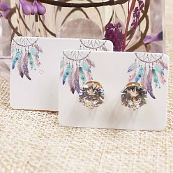 Feather Paper Display Cards, for Earring, Rectangle, Woven Net/Web with Feather, 2.5x3.5cm, about 100pcs/set