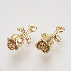 Real 18K Gold Plated Brass Charms, Nickel Free, Rose, Real 18K Gold Plated, 10x5x3.5mm, Hole: 0.8mm