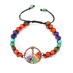 Mixed Stone Natural & Synthetic Mixed Stone Tree of Life Link Bracelet, Chakra Yoga Theme Jewelry for Women, 8-5/8 inch(22cm)