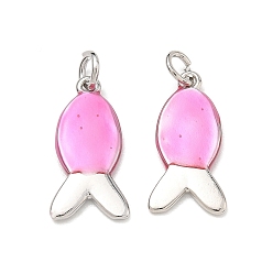 Pink Латунь эмаль подвески, рыбы прелести, стойки покрытие, долговечный, без свинца и без кадмия, платина, розовые, 19.5x10x2.5 мм, отверстие : 3.5 мм