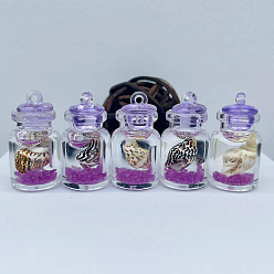 Medium Purple Luminous Glow in the Dark Glass Wishing Bottle Pendants, Conch Drifting Mini Bottle Charms, Medium Purple, 30x16mm