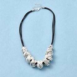 Silver Alloy Knot Beaded Pendant Necklace with Waxed Ropes for Women, Silver, 17.36 inch(44.1cm)