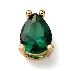 Зеленый Подвески-слайдеры из латуни с микропаве из кубических цирконий в форме капли, долговечный, стойки покрытие, без кадмия и без свинца, реальный 18 k позолоченный, зелёные, 8.5x6.5x5.5 мм, отверстие : 5.5x2 мм