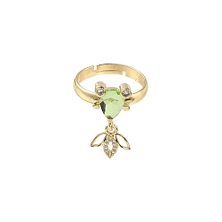 Бледно-Зеленый Регулируемые кольца для женщин с микропаве из латуни и кубическими цирконами, рыба, со стеклом, стойки покрытие, золотые, бледно-зеленый, внутренний диаметр: 17 мм