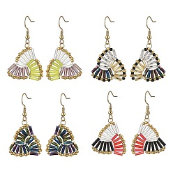 Golden 304 Stainless Steel with Glass Seed Beads Dangle Earrings, Triangle, Golden, 45.5x24mm